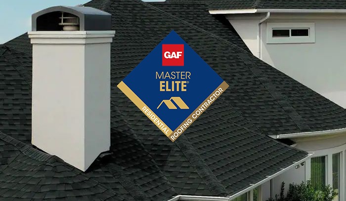 GAF Certified logo in front of tan residential home